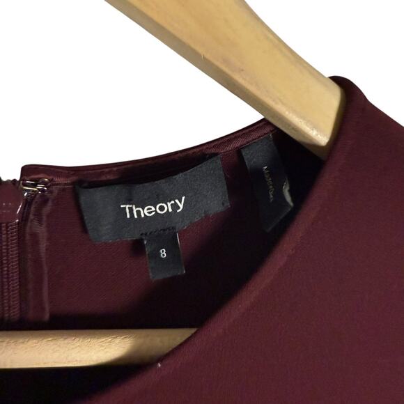 Theory Admiral Crepe Burgundy Short Sleeve Preppy A-Line Mini Dress Size 8 - Picture 4 of 10